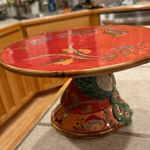 The Artesian Road Collection Red Ceramic Cake Stand (hand painted)